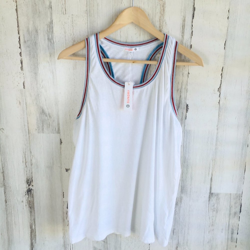 NWT Sundry Ringer Tank Top White Women's Racerback Casual sz 4 XL